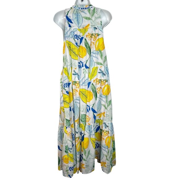 Olivia James Botanical Lemon Print Maxi Dress Tiered Boho Casual Small - Picture 9 of 12